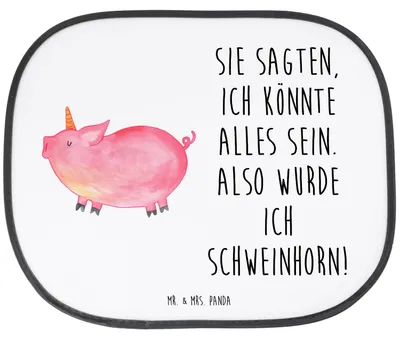 Produktbild von Mr. & Mrs. Panda Sonnenschutz Autoscheibe Einhorn Schwein - Weiß - Geschenk, Sonnenblende Auto, fenster, Party, saugnapf, Seitenscheibe, Englisch, Spruch, Unicorn