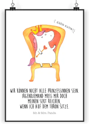 Produktbild von Mr. & Mrs. Panda Bild Einhorn Prinzessin DIN A4 - Weiß - Geschenk, wanddeko, Geburtstagsgeschenk, drucke, Unicorn, Monat, Wandbild, Plakat, Kunstdruck, Geburtstag