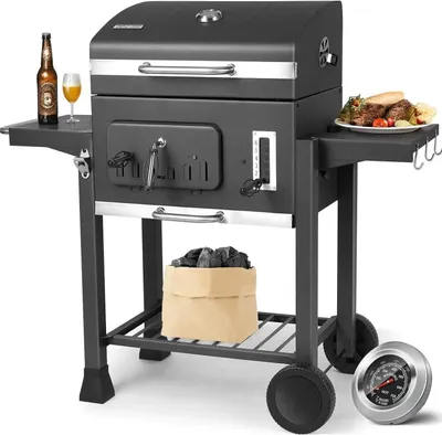 Productafbeelding van Houtskool Barbecue - XXL BBQ - Smoker Barbecue - Grilloppervlak - Houtskoollade - Opvouwbare Zijtafels