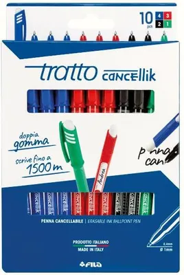 Zdjęcie produktu dla Tratto F832700, Spinacz, Długopis, Możliwość ponownego napełnienia, Czarny, Niebieski, Zielony, Czerwony, 10 szt.