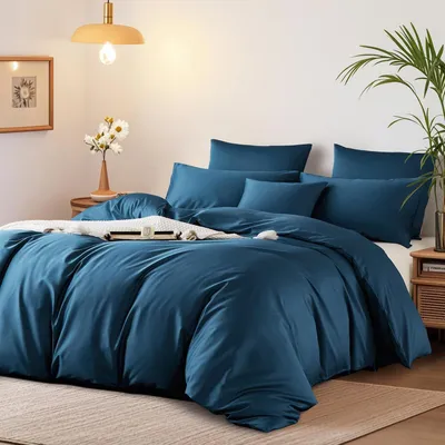 Produktbild von Bettwäsche-Set 155x220 cm Baumwolle Mako Satin Petrol 2 Kissenbezüge 80x80 cm