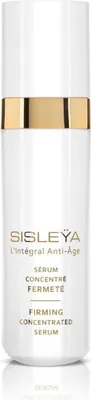 A product shot of a white bottle with a gold band and text.