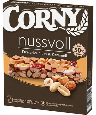 Obrázek produktu pro Oříšková tyčinka s trojitými ořechy a karamelem balená jednotlivě 96g