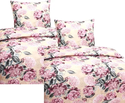Produktbild von Hochwertige Baumwolle Bettwäsche Blumen Rosa Gelb 135x200 80x80cm: 4 tlg.
