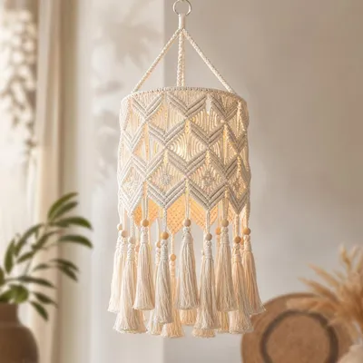 Produktbild von WRQIOO Boho Lampenschirm Makramee, 80 * 30cm Hängende Lampenschirm Boho, Bo-ho Lampe Makramee für Wohnzimmer, Schlafzimmer, Hotel, Kinderzimmer