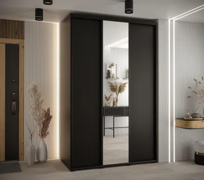 Produktbild von Kleiderschrank YVONA 3 - 150/60 cm, schwarz / schwarz