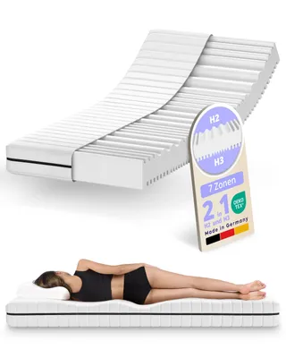 Produktbild von Kaltschaummatratze 90 x 200 cm – 15 cm Höhe – H2 & H3 – 7-Zonen ergonomisch, punktelastisch &atmungsaktiv