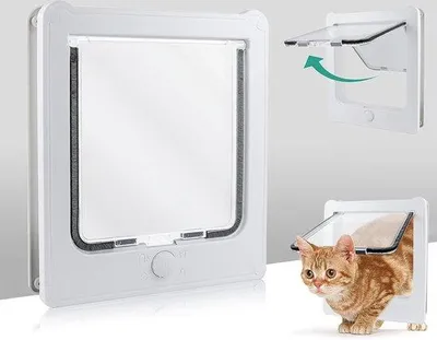 Produktbild von Famanu Katzenklappe mit Tunnel - 4 Schließoptionen