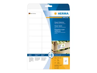 Obrázok produktu pre HERMA Special - papier - matný - extra silný samolepiaci - biely - 63,5 x 29,6 mm 675 štítkov (25 listov x 27)
