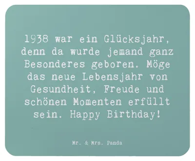 Produktbild von Mr. & Mrs. Panda Mauspad Spruch 1938 Geburtstag - Meeresbrise - Geschenk, Geburtstagsgeschenk, pc mousepad, Alter, Glücksjahr, Happy Birthday, Geburtstagsglück, Feiern