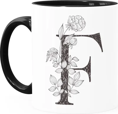 Produktbild von Kaffeetasse Monogramm Initiale Geschenk-Motiv Tasse personalisierte Namenstasse personalisierte Geschenke SpecialMe® F Inner-Schwarz Keramik-Tasse