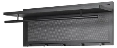 Wandgarderobe, schwarz, Metall, 75x30x26 cm, 5 Haken, 15 kg Belastbarkeit