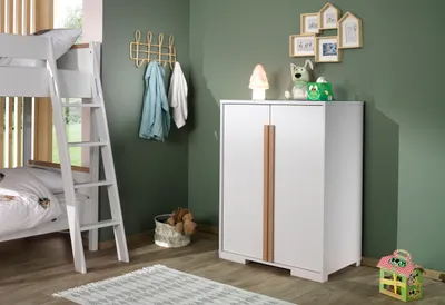 Produktbild von Vipack - LONDON Wäscheschrank 2-trg., mit 2 Böden, Ausf. Nachbildung Weiß, Absatz Buche natur massiv