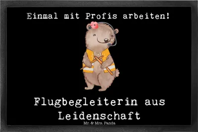 Produktbild von Mr. & Mrs. Panda Schmutzfangmatte Flugbegleiterin Leidenschaft 40 x 60 cm - Schwarz - Geschenk, Fussmatte, Stewardess, Lustig, Spruch, Eingangsteppich, abstreifer, Beruf