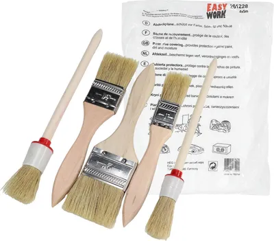 Produktbild von Pinsel Anstreich Set 6 teilig Flachpinsel Ringpinsel Abdeckfolie
