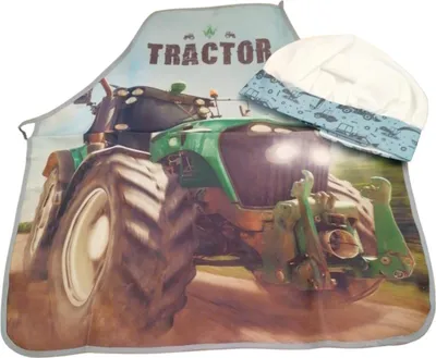 Produktbild von Kinderschürze mit Mütze Traktor grün