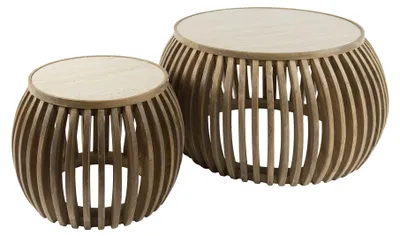 Produktbild von Couchtisch Set Nuovo Curve 2-teilig Rund Massiv Mango Sand Ø 75 cm H 40 cm