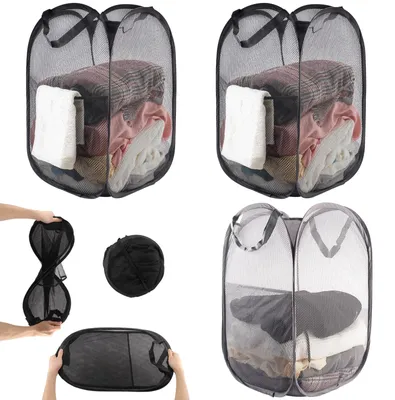Faltbarer Waschkorb 3er-Set, 75 L, 36x36x58 cm, schwarz