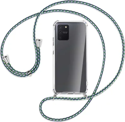 Produktbild von Handykette Backcover-Schutzhülle mit Band (Metall silberfarben) für Samsung Galaxy S10 Lite - grün/blau/weiß