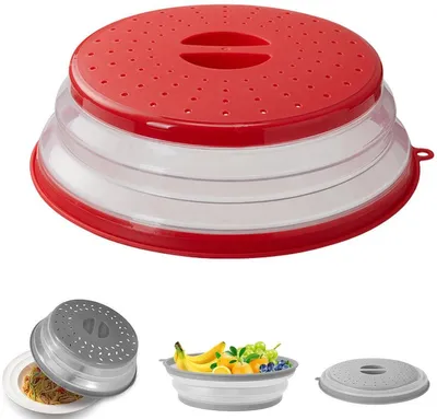 Produktbild von Mikrowellenabdeckung 26.5 cm - Faltbarer Spritzschutzdeckel für Mikrowelle - Mikrowellendeckel mit Dampföffnung - Hitzebeständig bis 100 °C - Rund rot