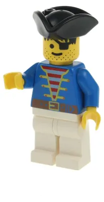 Produktbild von 1x Lego Minifigur Pirates Pirat blau Beine weiß Dreispitz Hut schwarz 6286 pi006