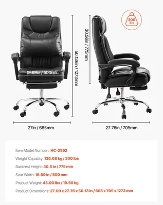 Image de Chaise de bureau - Siège de bureau - Chaise ergonomique - Chaise de travail - Chaise de bureau réglable, avec dossier inclinable jusqu'à 135°