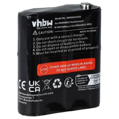 Produktbild von vhbw Akku kompatibel mit Motorola Talkabout T6500R, T6510, T800, T6320, T6500, T6400, T6530, T82 Funkgerät, Walkie Talkie (1500 mAh, 3,6 V, NiMH)