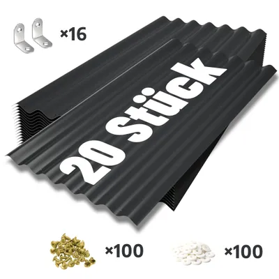 Produktbild von GIHAUVIA 20 x Trapezblech Wellplatte 108x52 cm Dachblech Schrauben Wandblech verzinkt Profilblech für Carport Gartenhaus Schwarz Wetterfest