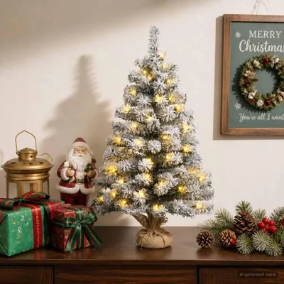 Productafbeelding van Mini-kerstboom besneeuwd 60 cm 25 LED's Warmwit PVC