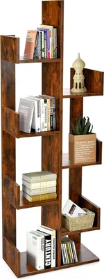 Produktbild von GOPLUS Bücherregal mit 8 fächern, Baumförmiges Standregal, Aufbewahrungregal Raumteiler Regal für Wohnzimmer & Büro, 50 x 25 x 145 cm (Braun)