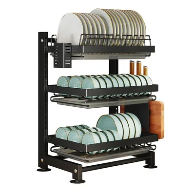 Produktbild von Heikoeco® abtropfgestell geschirr, dish drying rack, Abtropfgestell mit Abtropffläche, höhenverstellbares Abtropfgestell, Schwarz,40x28x62 cm