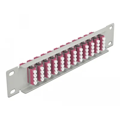 Produktbild von Delock 10 Zoll LWL Patchpanel 12 Port LC Quad violett 1 HE grau
