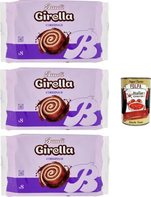 Produktbild von Bauli, Girella Spirale al Cioccolato, Kuchen Süßer Snack n mit Kakaofüllung, Ohne Konservierungsstoffe und Farbstoffe mit nur natürlichen Aromen 3x 280g + Italian Gourmet polpa 400g