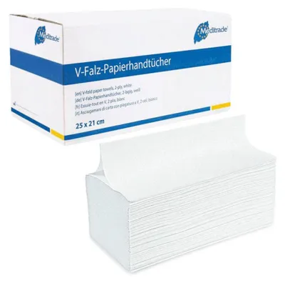 Produktbild von Recycling-Falthandtücher V-Falz, 160 Stück, 25x23cm, 2-lagig, weiß