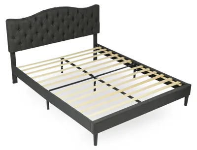 Doppelbett 140x190 cm mit Lattenrost, Holz/Stoff, Grau
