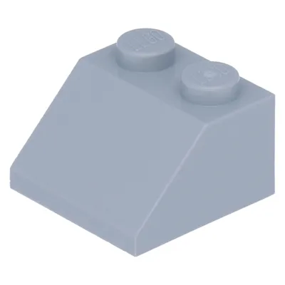 A single light gray LEGO brick with a sloped top and two studs.