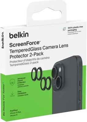 Produktbild von 1x2 Belkin Kameralinsenschutz TempGlass iPhone 15/15 Plus