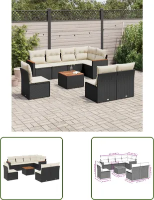 Produktbild von The Living Store 9-tlg. Garten-Sofagarnitur mit Kissen Schwarz Poly Rattan