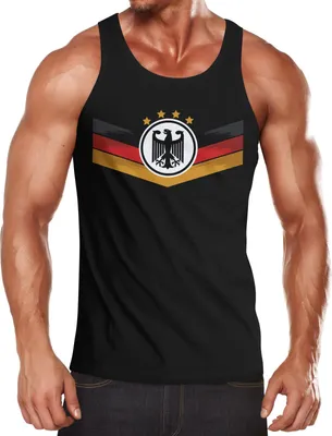Produktbild von Herren Tanktop Deutschland Fußball EM 2021 Deutschlandflagge Nationalfahne Wappen Adler Fanshirt Moonworks® schwarz XL
