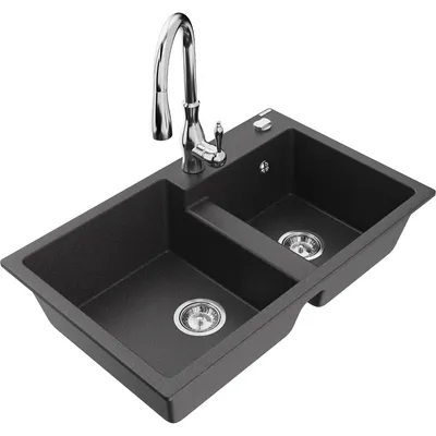 Obrázek produktu pro Mexen Tomas 2-miskový granitový dřez s kuchyňskou baterií Savita, Skvrnitá černá - 6516-76-672601-00