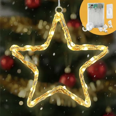 LED Lichterkette mit Sternen, 20 warmweiße LEDs, 2 m, Timer