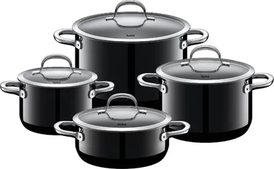 Produktbild von Silit Passion Black Topfset Induktion 4-teilig, Kochtopf Set mit Glasdeckel, Silargan Funktionskeramik, Induktions Töpfe Set , schwarz