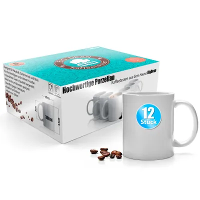 Produktbild von BigDean 12 Stück Kaffeebecher weiß 300ml – Kaffeetassen aus hochwertigem Porzellan in Geschenkverpackung