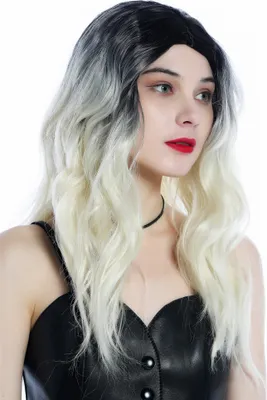 Produktbild von WIG ME UP Perücke lang wild wellig Ombre Schwarz Hellblond Scheitel ZM-1026-80/88R1B