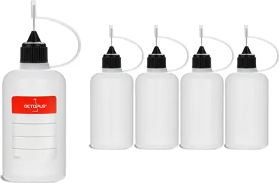 Produktbild von 5 Plastikflaschen 50 ml aus LDPE, G14, Tropfverschluss mit Nadelkappe, schwarz