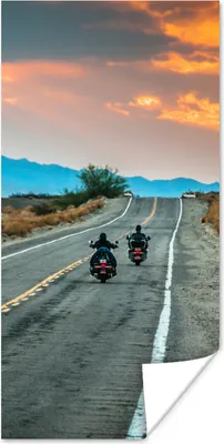 Produktbild von MuchoWow® Poster Zwei Motorräder auf der Route 66 75x150 cm - Dekoration für die Wände
