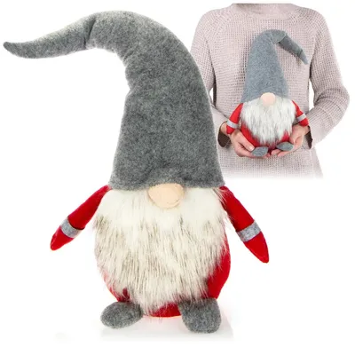 Productafbeelding van Kerstkabouter - XXL - 58 x 25 x 17 cm - Grijs, rood en wit - Voor binnen