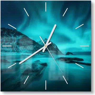 Produktbild von DEQORI Glasuhr 30x30 cm Modern 'Polarlichter in Norwegen' Wanduhr Glas Uhr Design leise