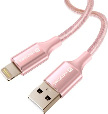 Image de Swissten, Câble USB vers Lightning Conception tressée Protection contre l'emmêlement, Rose