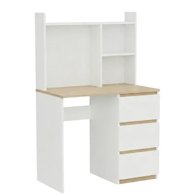 Produktbild von Schreibtisch Computertisch ComfortCove Weiß Eiche Torro 90 cm mit Aufsatz Regal Modern platzsparend
